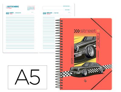 [LP597] AGENDA ESCOLAR LIDERPAPEL 25-26 ESPIRAL CARS NEGRO DIA PAGINA A5 BILINGÜE PAPEL FSC 80 GR