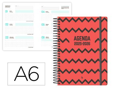 [LP624] AGENDA ESCOLAR LIDERPAPEL 25-26 ESPIRAL PATTERNS ZIGZAG SEMANA VISTA A6 BILINGÜE PAPEL FSC 80 GR