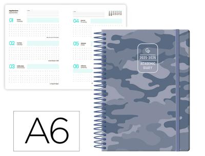 [LP627] AGENDA ESCOLAR LIDERPAPEL 25-26 ESPIRAL PATTERNS MILITAR GRIS SEMANA VISTA A6 BILINGÜE PAPEL FSC 80