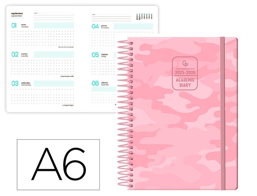 [LP628] AGENDA ESCOLAR LIDERPAPEL 25-26 TEENS PATTERNS ABSTRACT PATTERN SEMANA VISTA A6 BILINGUE PAPEL FSC 8