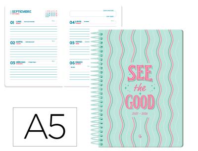 [LP590] AGENDA ESCOLAR LIDERPAPEL 25-26 ESPIRAL PETITE LINEAS SEMANA VISTA A5 BILINGÜE PAPEL FSC 80 GR