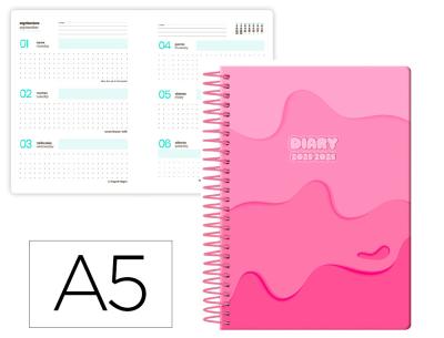 [LP599] AGENDA ESCOLAR LIDERPAPEL 25-26 ESPIRAL MELTING ROSA SEMANA VISTA A5 BILINGÜE PAPEL FSC 80 GR