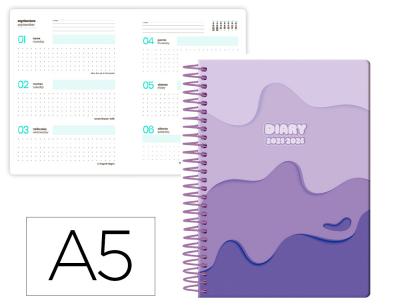 [LP600] AGENDA ESCOLAR LIDERPAPEL 25-26 ESPIRAL MELTING MORADO SEMANA VISTA A5 BILINGÜE PAPEL FSC 80 GR