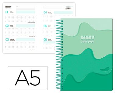 [LP601] AGENDA ESCOLAR LIDERPAPEL 25-26 ESPIRAL MELTING VERDE SEMANA VISTA A5 BILINGÜE PAPEL FSC 80 GR
