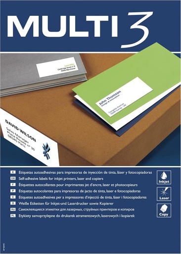 [MUL4722] MULTI 3 4722 - Etiquetas adhesivas para impresión, inkjet laser y fotocopiadoras - Medida 70 x 30 mm, pack de 100 hoja