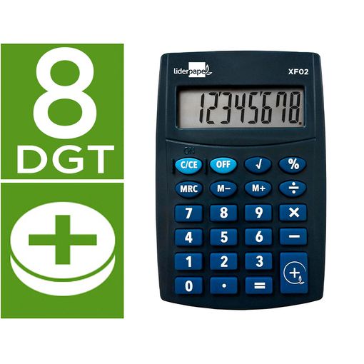 [XF02] Calculadora liderpapel bolsillo xf02 8 digitos pilas color azul 99x64x9 mm.