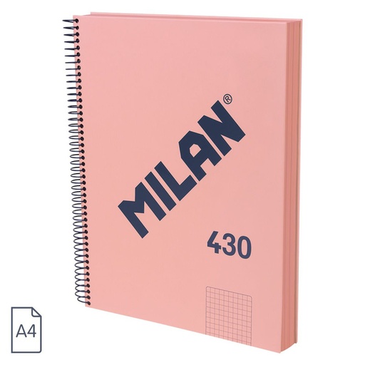 [MIL57143-E120-P] Cuaderno A4 con espiral y tapa dura, papel cuadriculado (5 x 5 mm), 120hojas de 95 gr/m², colección 430 since 1918, rosa