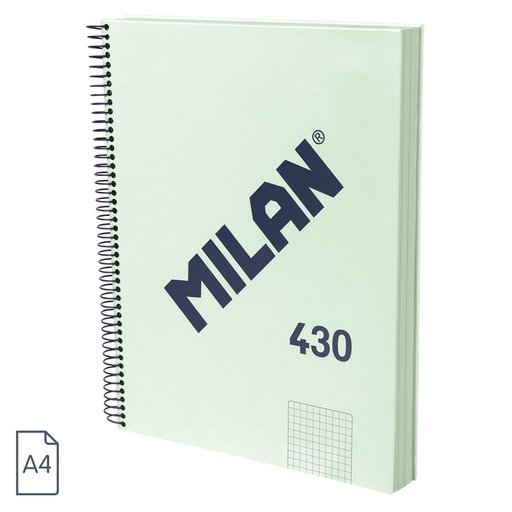 [MIL57143-E120-GR] Cuaderno A4 con espiral y tapa dura, papel cuadriculado (5 x 5 mm), 120hojas de 95 gr/m², colección 430 since 1918, verde