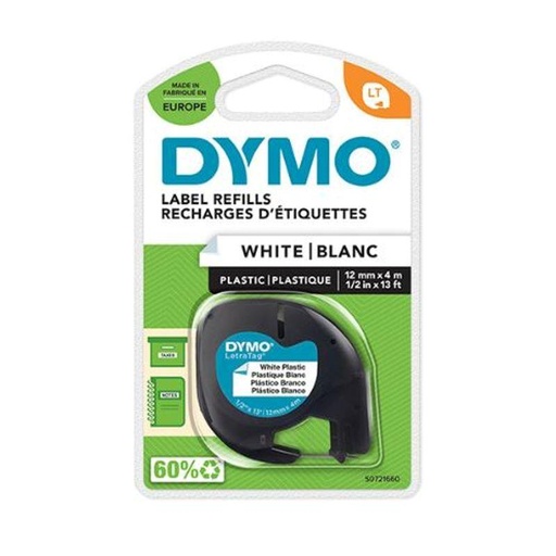 [S0721660] CINTA DYMO LETRATAG PLASTICO NEGRE/BLANC 12MMX4M