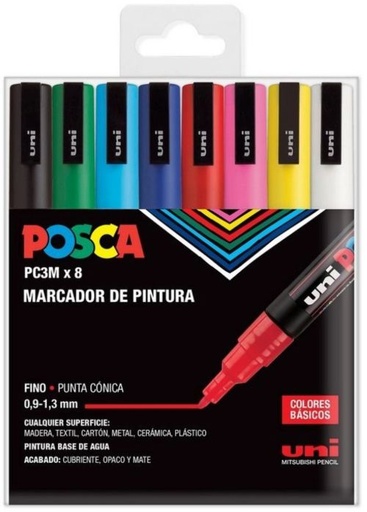 [8435009951480] Estuche 8 rotuladores posca PC3MR uni-ball colores basicos
