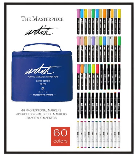 [AB-0648] ESTUCHE ACRILICOS ALCOHOL MARKERS 60 COLORES