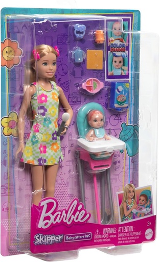 [446-HTK35] MUÑECA BARBIE SKIPPER NIÑERA CON TRONA Y BEBE HTK35 MATTEL