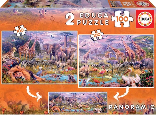 [E18606] PUZZLE 2X100 ANIMALES SALVAJES FSC(  EDUCA 18606