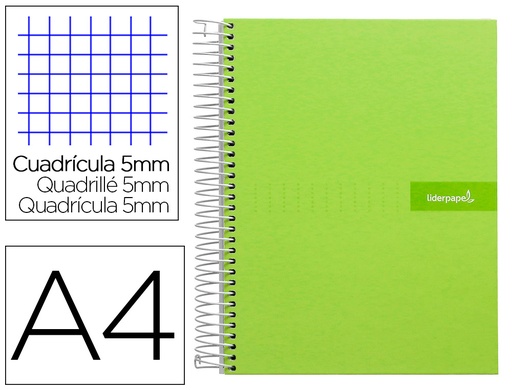 [BA07] CUADERNO ESPIRAL LIDERPAPEL A4 MICRO CRAFTY TAPA FORRADA 120H 90GR CUADRO 5MM 5 BANDAS 4 COLORES COL