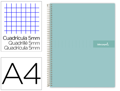 [BA91] CUADERNO ESPIRAL LIDERPAPEL A4 MICRO CRAFTY TAPA FORRADA 120H 90GR CUADRO 5MM 5 BANDAS 4 TALADROS CO