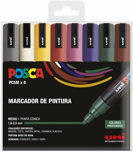 [UNI182634809] ROTULADOR UNI POSCA PC-5M ESTUCHE 8 COLORES OSCUROS