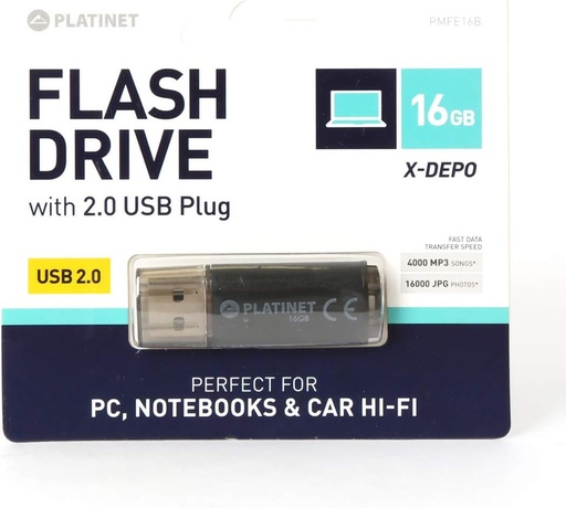 [PLA40944] PENDRIVE 16GB USB 2.0 X-DEPO NEGRO PLATINET