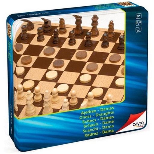 [CAY751] AJEDREZ DAMAS DE MADERA METAL BOX CAYRO 751 JUEGOS DE MESA